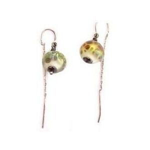 Beautiful Green White Art Glass Bead Threader Sterling Silver Earrings